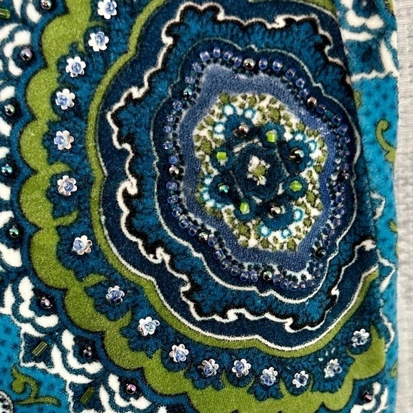 Y2K groovy Jane Doe kaleidoscope velour beaded bootcut green & teal pants - Picture 7 of 15